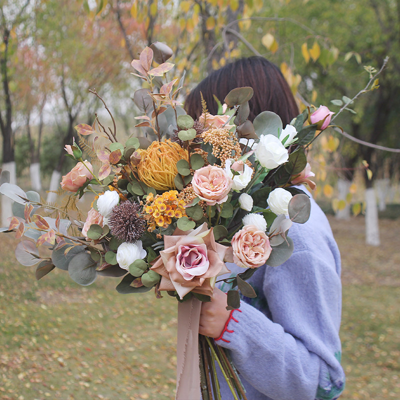 仿真花莫兰迪澳梅新娘手捧花 婚庆婚礼结婚影楼拍摄 拍照假花花束
