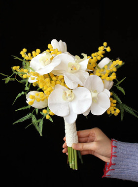 仿真花黄色相思豆马蹄莲新娘拍照手捧花影楼婚纱摄影道具假花花艺