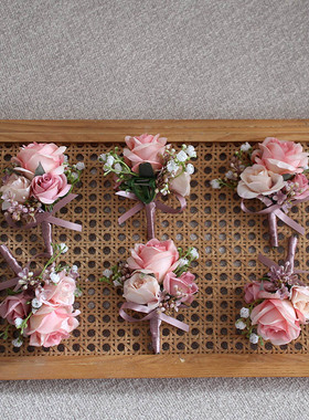 仿真花玫红色新娘结婚胸花婚庆用品襟花新郎贵宾迎宾花伴娘手腕花