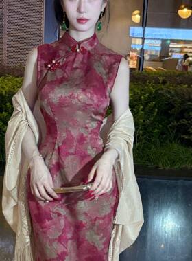 画报夫人红色旗袍裙女2026新款高级感提花掐腰显瘦敬酒服订婚礼服