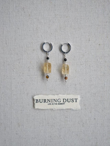 BURNINGDUST黄水晶虎眼黑玛瑙天然石925银手工耳环耳扣复古百搭