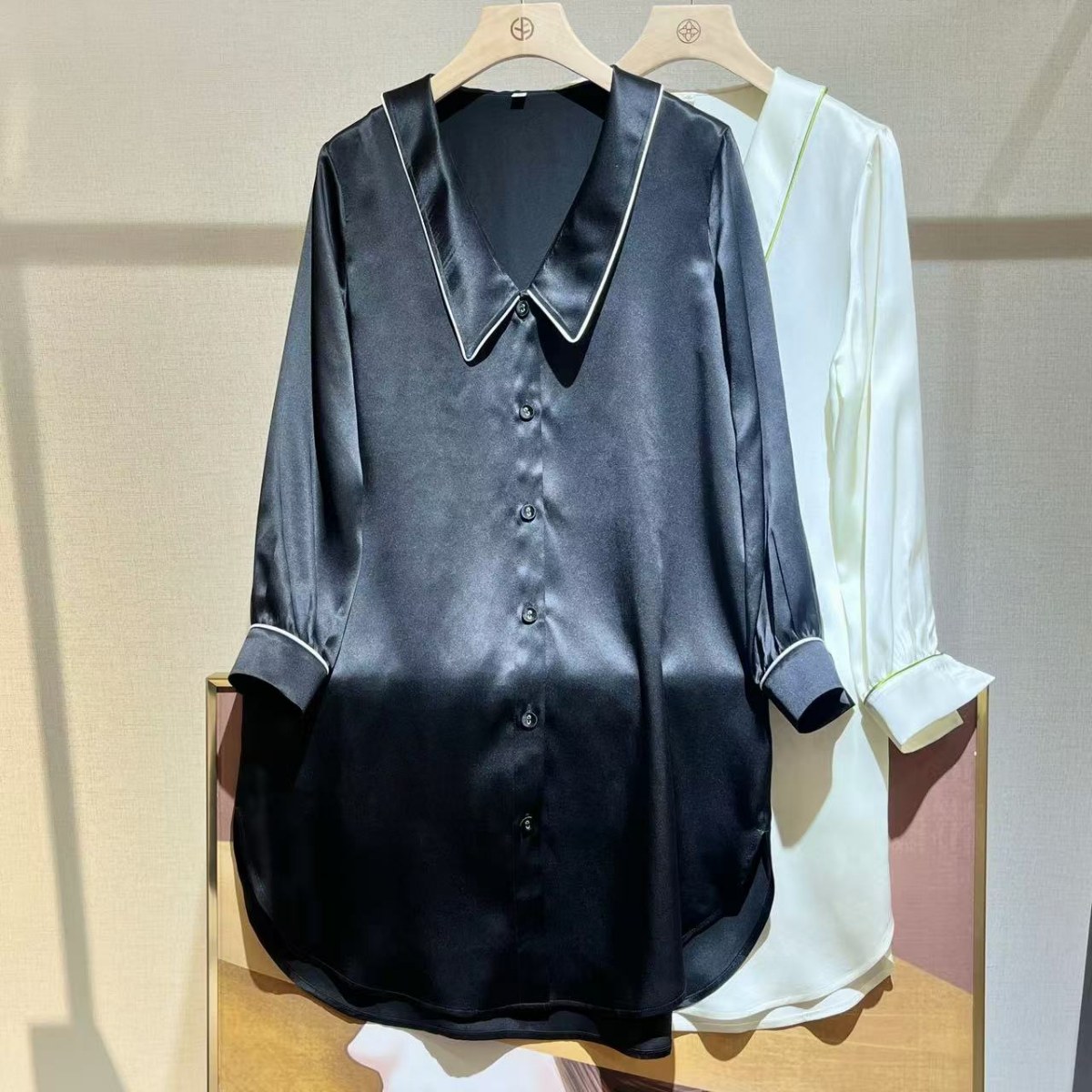 真丝睡衣衬衫裙 透气舒服时尚宽松高级100%桑蚕丝衬衫裙S2313