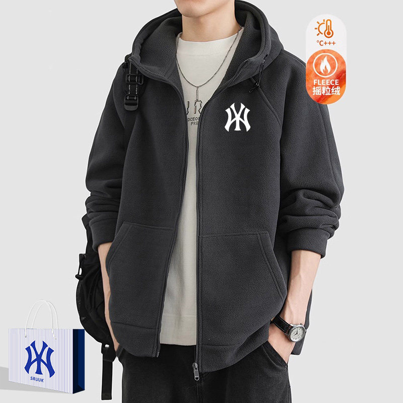 新款摇粒绒保暖连帽开衫卫衣男士