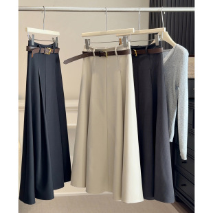 高腰显瘦垂感中长款 半身裙女春2026新款 大摆伞裙 通勤A字西装 韩版