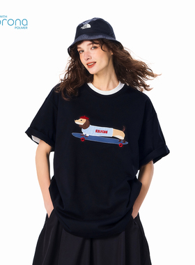 KXLFCHN空穴来风 小狗刺绣T恤夏季潮牌宽松半袖体恤圆领短袖上衣