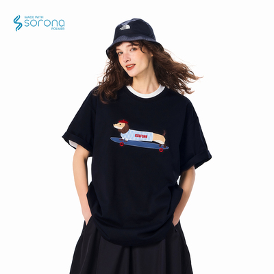 KXLFCHN空穴来风 小狗刺绣T恤夏季潮牌宽松半袖体恤圆领短袖上衣