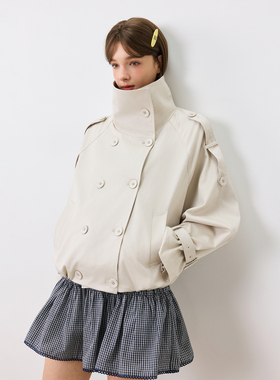 KXLFCHN空穴来风 春秋大翻领双排扣短款风衣简约款宽松休闲上衣女