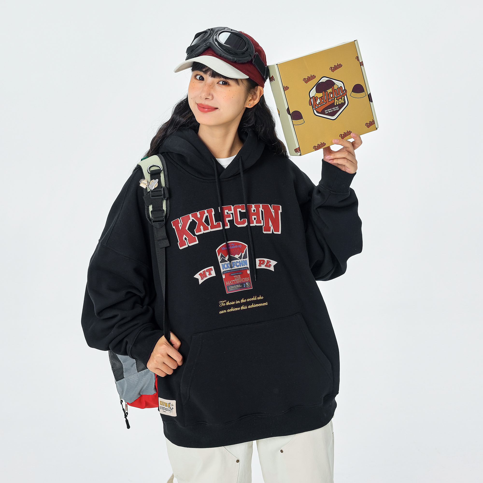 KXLFCHN复古印花连帽卫衣