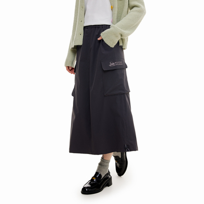 KXLFCHN空穴来风 秋纯色工装抽绳后开叉包臀裙日系口袋伞裙长裙女