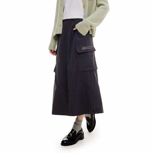 KXLFCHN空穴来风 秋纯色工装抽绳后开叉包臀裙日系口袋伞裙长裙女