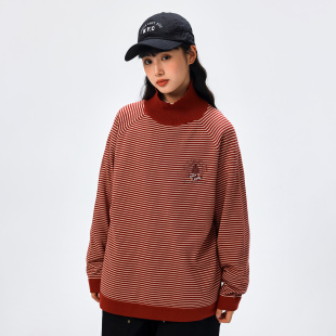 KXLFCHN空穴来风 上衣 古着刺绣条纹半高领毛衣男女秋冬加厚情侣款