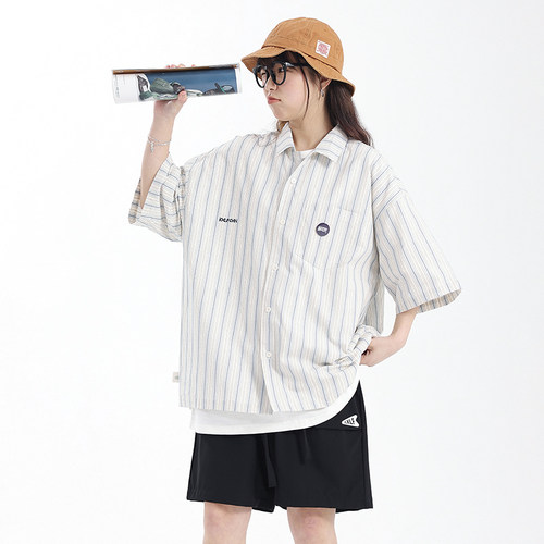 KXLFCHN日系复古条纹衬衫短袖