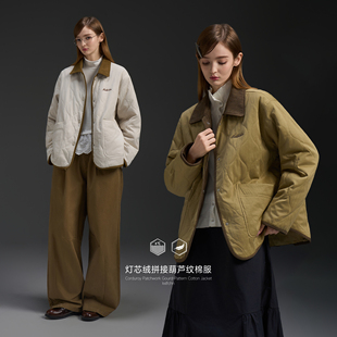 KXLFCHN空穴来风 灯芯绒拼接葫芦纹棉服撞色翻领冬外套休闲上衣女