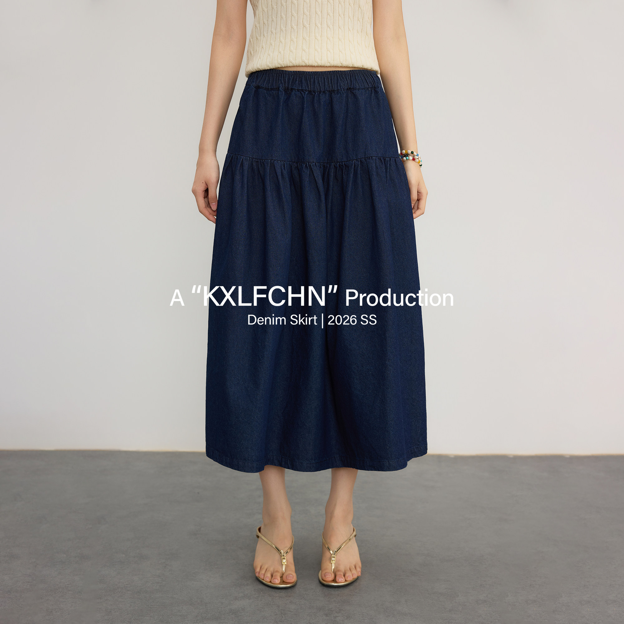 KXLFCHN空穴来风 复古藏蓝色牛仔中长半裙宽松遮肉春夏通勤百搭款