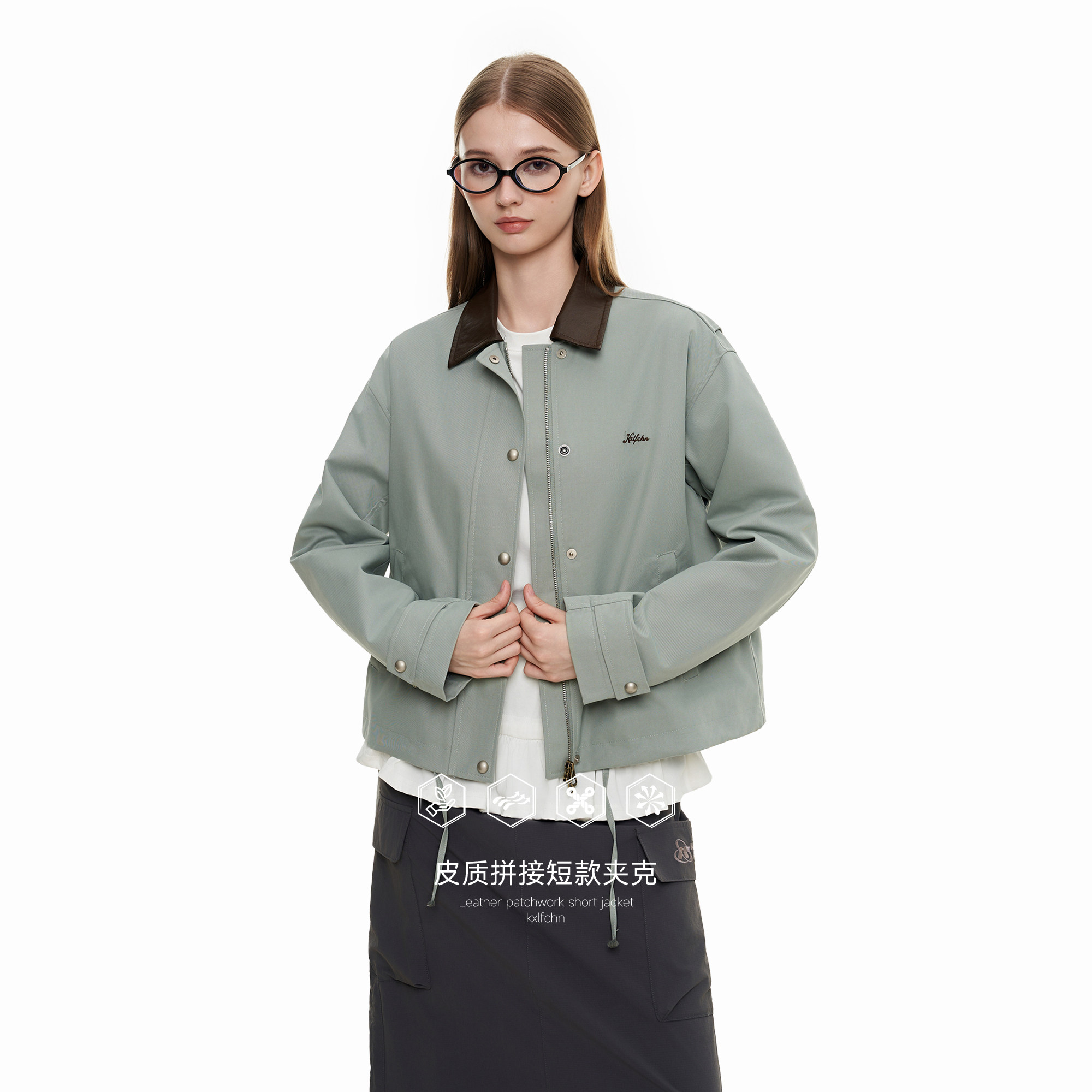KXLFCHN空穴来风 皮领拼接夹克外套女秋季美式复古翻领休闲上衣潮图片