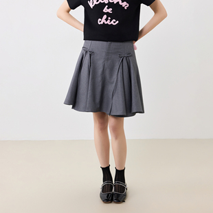 KXLFCHN空穴来风 春夏A字抽褶半裙休闲复古纯色百搭褶皱短裙子女