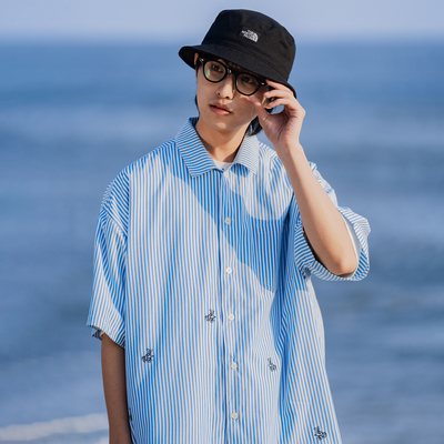 KXLFCHN方领短袖刺绣衬衫