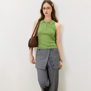 翻领毛衣背心复古百搭女上衣 纯色款 KXLFCHN空穴来风 宽松休闲款