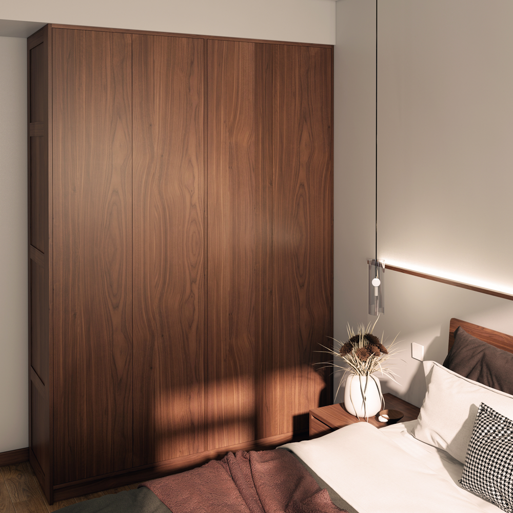 壹合木艺天地系列简约平板衣柜实木衣柜全屋定制黑胡桃木樱桃木