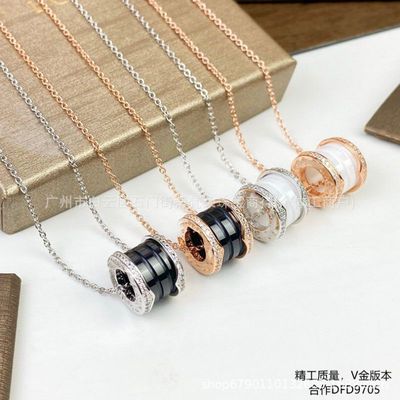 CNC宝家陶瓷项链女V金玫瑰金弹簧小红人慈善款大小蛮腰轻奢锁骨链