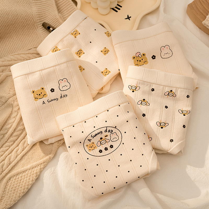 豆丁工坊10a抑菌裆纯棉内裤女卡通小熊印花三角内裤学生内裤可爱