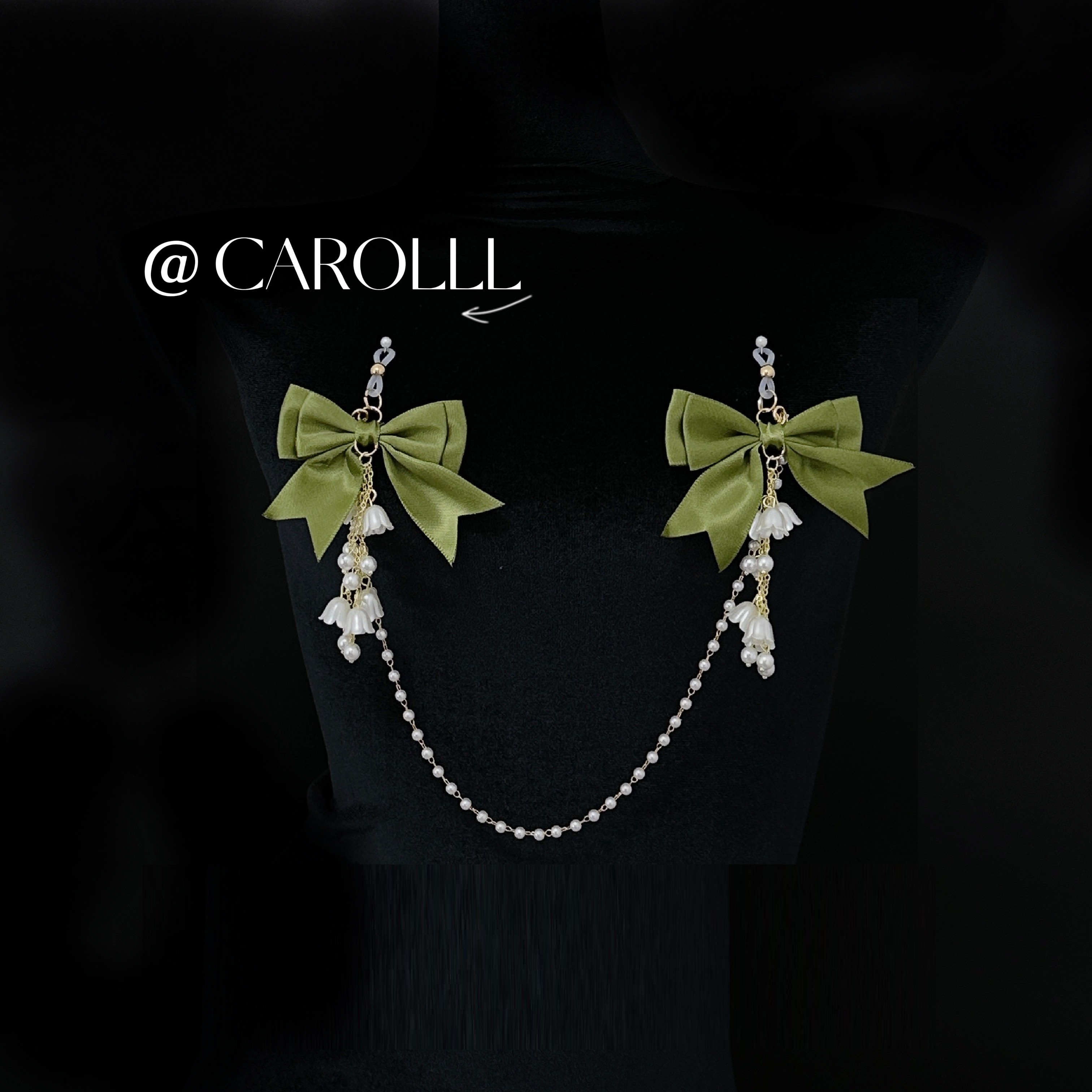 CAROLLL绿野仙踪绿色流苏蝴蝶结链条乳夹摇曳可爱童话风图片