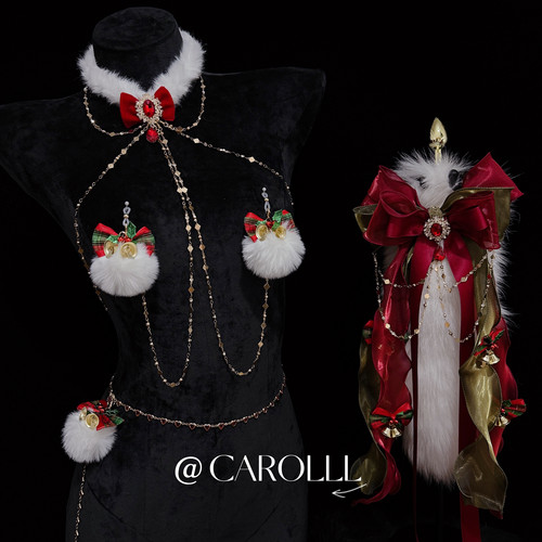 CAROLLL圣诞战衣！蝴蝶结身体链圣诞礼物铃铛毛球项圈