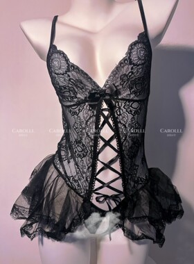 CAROLLL性感内衣女小胸纯欲情调睡衣诱惑黑丝吊带裙免脱