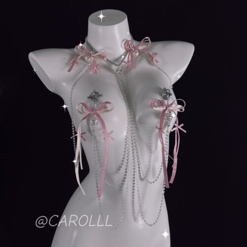 CAROLLL芭蕾少女_甜美丝带lolita水晶链条全身链身体链项圈胸夹