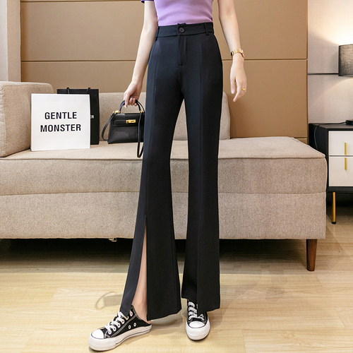 Real photo 2021 summer suit split flared pants women's small height waist down casual wide leg pants thin