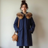 系列25冬装 丽新折扣女装 Y鹰 兔毛内胆皮草貉子毛领加厚女派克服