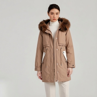兔毛内胆皮草加厚中长款 系列25冬装 连帽派克服 Y鹰 丽新折扣女装