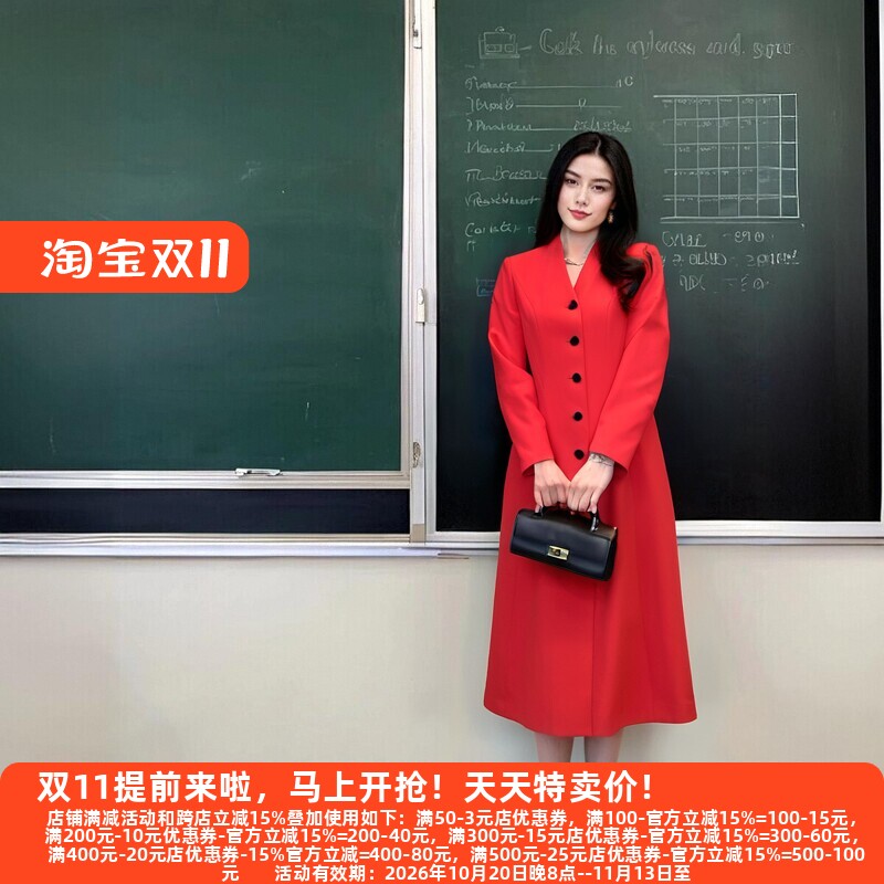 红色女士风衣外套春秋修身
