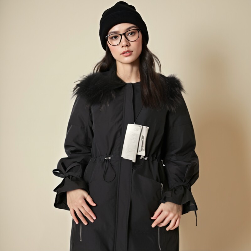 白鸭绒貉子毛领羽绒服