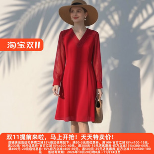 丽新折扣女装 M魅 系列26秋装30年老牌高雅V字领高奢烫钻连衣裙