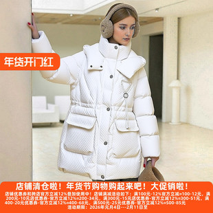 丽新折扣女装 九天 系列 欧货冬装高品质可拆袖子连帽宽松羽绒服