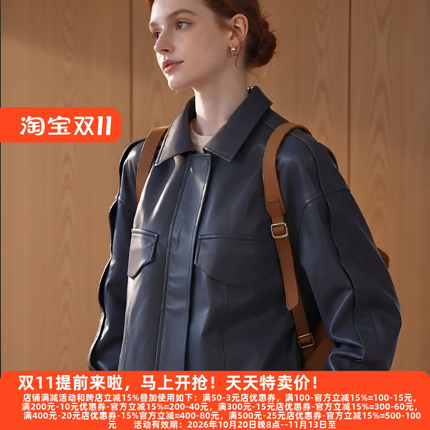 M魅秋装灰PU滑肩短款皮衣