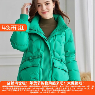 丽新折扣女装 九天 系列 欧货冬装高品质气质立领爱心条纹羽绒服