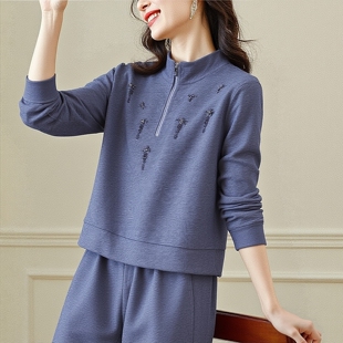 丽新折扣女装 30年老品牌闪闪女钉珠半拉链套头卫衣 M魅系列26春装