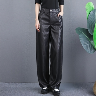 休闲3208 30年老品牌高端PU皮黑色皮裤 丽新折扣女装 M魅系列26春装