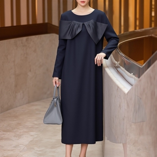 丽新折扣女装 30年老品牌高端圆领蝴蝶结女连衣裙 M魅系列26春装