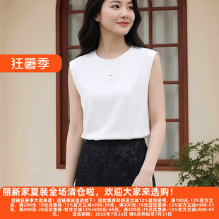 丽新折扣女装 M魅系列26夏装30年高档老牌委婉女垫肩宽肩纯色T恤