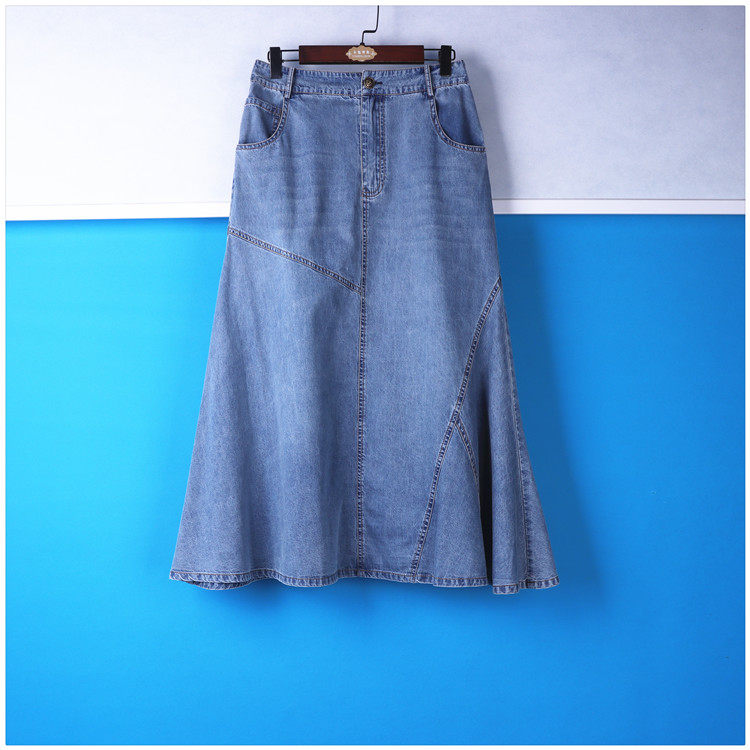 丽新折扣女装 M魅系列25夏装独特大码30年老牌子裙摆式磨白牛仔裙