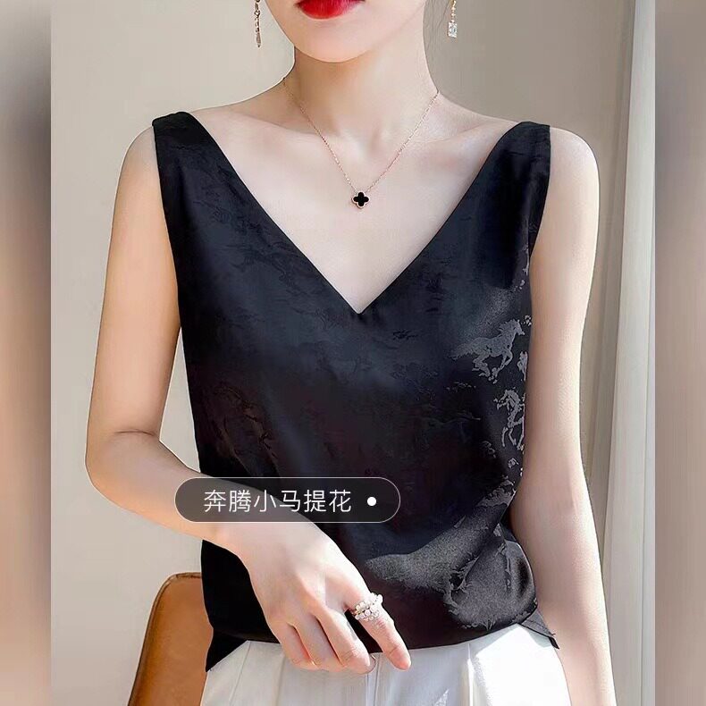 绸缎网红打底设计V领提花上衣