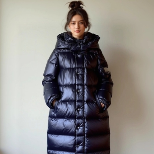休闲白鸭绒亮面长款 丽新折扣女装 新款 系列25冬装 连帽羽绒服 F法