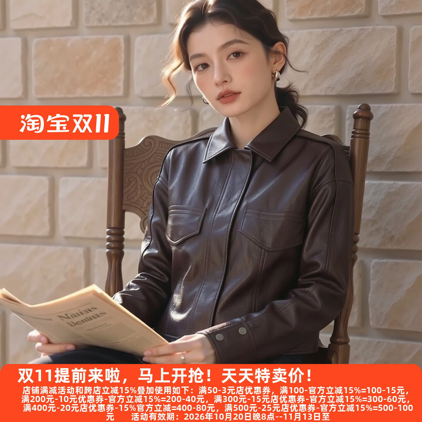 M魅娃娃领PU皮衣女装秋装
