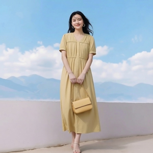 丽新折扣女装 H海 系列26艾 夏装新款气质高雅V领收腰显瘦连衣裙