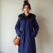 丽新折扣女装 休闲毛领派克服 兔毛内胆皮草长款 Y鹰 系列25冬装