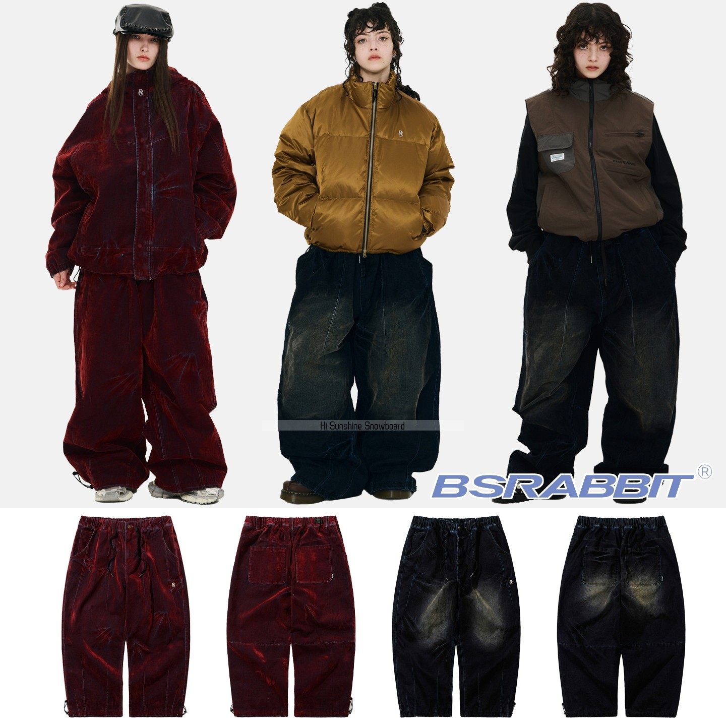 2526BSRABBIT韩国滑雪裤单板双板男女防水透气黑红牛仔可收腿雪裤