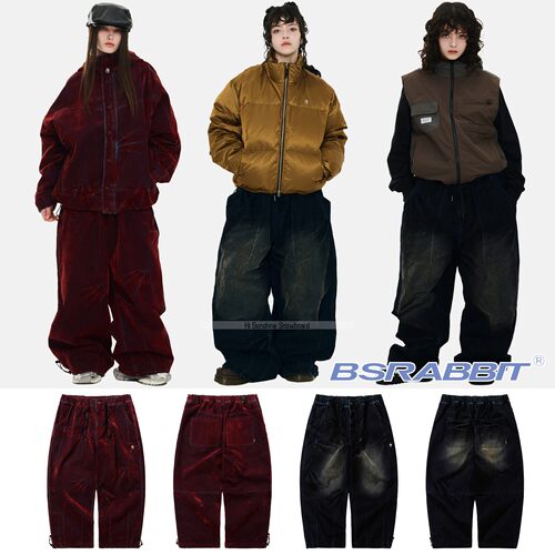 2526BSRABBIT韩国滑雪裤单板双板男女防水透气黑红牛仔可收腿雪裤